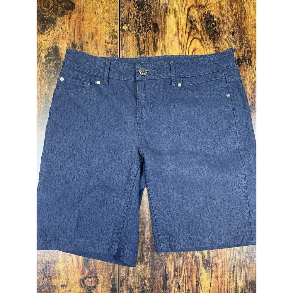 Simply Vera Wang Navy Blue Damask Bermuda Shorts Womens SZ 0 Summer Casual Chic